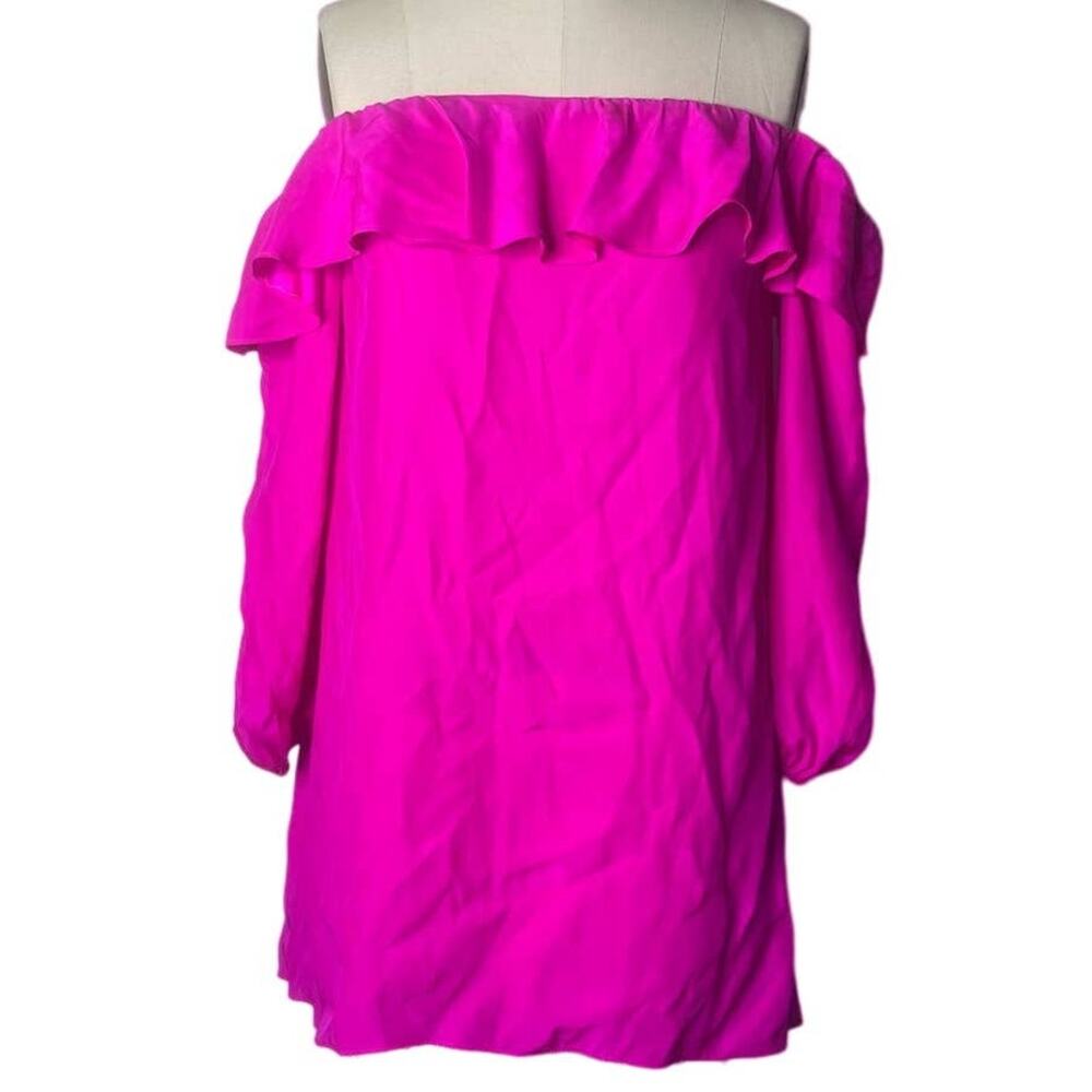 Amanda Uprichard 100% Silk Joanna Pink Off Shoulder Long Sleeve Mini Dress Small